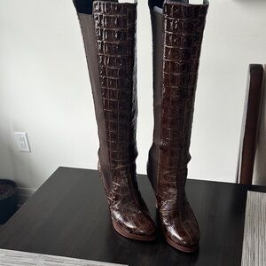Vero Cuoio Brown Crocodile Over the Knee Boots